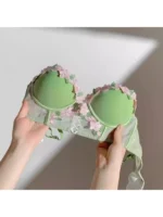 YUQI Vintage Floral Lingerie Set Cream Lace Bralette, Retro Push Up Bra for Small Bust Women Pure & Sensual Embroidered Wireless - Image 5