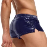 Mens Low Rise Shorts Slim Fit Glossy Shorts Sides Slit Solid Color Trunks for Vacation Beach Pool Party Nightclub - Image 5