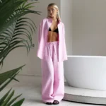Pure Cotton Shirt Trousers Set Europe and America 2025 Spring and Summer New Loose Long-sleeved Shirt Casual Suit Women - Image 3