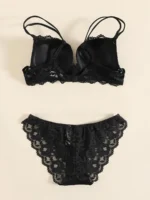 1 Set Elegant Lace Embroidery & Breathable Fabric Lingerie Set: Push-Up Bra, Drop Waist Sheer Panty - Ultimate Valentine's Day - Image 6