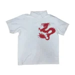 Y2K Summer High Street American Sports Casual Vintage Top Creative Dragon Printed Polo Neck Short Sleeve Commuter Button T-shirt - Image 2