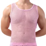Fishnet Men Sexy Mesh Tank Tops Transparent Sleep Tops Male Underwear Pure Color Vest Sleeveless Tops Underwear Male Undershirt - Image 3