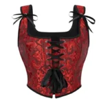 Vintage Women Corset Printed Sleeveless Lace Up Bandage Slim Crop Tops Tank Fashion Sexy Female Bustier Camisole