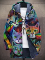 Men Cardigans Coats Cozy Art Cats Kitty Graphics Printed Mid Fleece Plush Thick Winter Casual Streetwear Unisex Clothing - Image 3