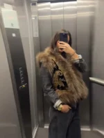 Elegant Chinese Style Women Vest Floral Faux Fur Golden Hem Fashion Female Coat Cardigan Spring Autumn High Street - Image 3