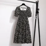 Spring Summer Chiffon Dresses Fashion Female Elastic Waist Short Sleeve Pleated Casual Dress Women A-line Dresses Vestidos - Image 6