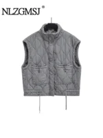2024 Spring Women's New Patch Pocket Stand-up Collar Sleeveless Padded Vest Coat Warm Cotton Tank Coat Female Padded Coat - Image 4