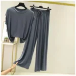 Modal Loose Homewear set O-neck Tshirts short sleeves and Wide leg pants Casual streetwear suit all match - Image 3