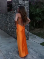 Solid Backless Stain Maxi Dress Women's Casual Spaghetti Strap V-neck High Waist Dresses 2026 Lady Summer Vacation Party Gowns - Image 4