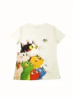 Colorful Stacked Cats Women's Tee - Cute Cartoon Feline Graphic, Playful Print for Casual Daily Wear - Image 2