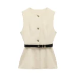 MUJER 2025 Belt Sleeveless Vest Woman Summer Waistcoat Button Vest Top Women Streetwear Outerwears Black Vests for Women Coat - Image 3