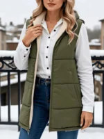 Thickened Cotton Padded Vest Zipper Womenwear Fleece Hooded Coat Lining Warm Winter Outdoor Casual Fashion Cotton Padded Vest - Image 3