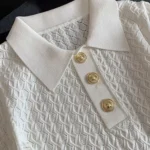 French High end Ice Silk Polo Shirt Women Summer Chic Thin Unique Jacquard Knitted Short Sleeve Loose White T-shirt Women Top - Image 3