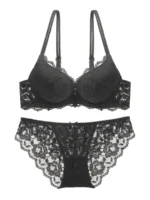 1 Set Elegant Lace Embroidery Breathable Fabric Lingerie Set Push-Up Bra Drop Waist Sheer Panty - Ultimate Valentine's Day - Image 4