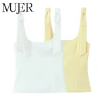 MUJER 2025 Bow Crop Top Woman Yellow Sexy Backless Top Women White Sleeveless Tops for Women Summer Camisole Bustier Top Female - Image 3