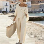 Fashion Streetwear Jumpsuits for Woman Spring Off Shoulder Batwing Sleeve Wrap Tie Waist Rompers Elegant Wide Leg Overalls Mujer - Image 6
