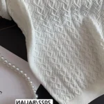 French High end Ice Silk Polo Shirt Women Summer Chic Thin Unique Jacquard Knitted Short Sleeve Loose White T-shirt Women Top - Image 4