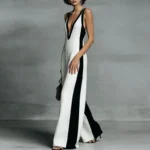 Spring Summer Sleeveless Straps Vacation Jumpsuit Woman Sexy Deep V Neck Hollow Rompers New Elegant Striped Print Beach Overalls - Image 4