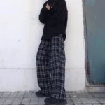 Oversize Pants Women Sweatpants Summer Fashion Black Plaid Casual Pants Elastic Waist Casual Pockets Student Unisex Trousers - Image 3