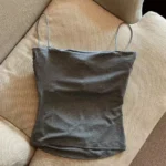 Women Cropped Top Vest Sleeveless Tees Tank Tops Camisole Solid Color Casual Spaghetti Strap Slim Fit Built In Bra - Image 4