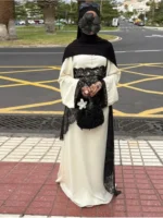 Chic Lace Patchwork Women Long Dress 2026 Summer Long Sleeve O-neck Lace Up Female Robe Elegant Fashion Loose Lady Robes - Image 2