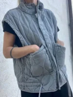 2024 Spring Women's New Patch Pocket Stand-up Collar Sleeveless Padded Vest Coat Warm Cotton Tank Coat Female Padded Coat - Image 2
