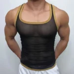 New Men Mesh Tank Tops Summer 2025 Clubwear Casual Vest U Neck Sleeveless Contrast Color Fishnet T-shirt Comfortable Chic Tees - Image 4