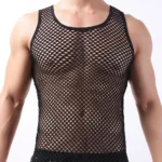 Fishnet Men Sexy Mesh Tank Tops Transparent Sleep Tops Male Underwear Pure Color Vest Sleeveless Tops Underwear Male Undershirt - Image 2