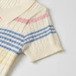 2025 New Summer Women Short Sleeve Single Breasted Short Tops + Color Striped Bodycon Short Skirts Knitted Two Piece Set Outfit - Image 5
