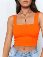 Square Neck Sleeveless Summer Crop Top White Women Black Casual Basic T Shirt Off Shoulder Cami Sexy Backless Tank Top - Image 4