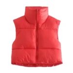 Cropped Cotton Padded Vest Coat Stand Collar Sleeveless Zipper Placket Drawstring Hem Women Waistcoat Autumn Winter Outerwear 80 - Image 4