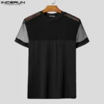 2025 Men T Shirt Mesh Patchwork See Through Summer Skinny Men Clothing Streetwear Sexy INCERUN Fashion Party Camisetas Tee Tops - Image 5