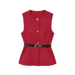 MUJER 2025 Belt Sleeveless Vest Woman Summer Waistcoat Button Vest Top Women Streetwear Outerwears Black Vests for Women Coat - Image 2