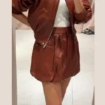 Spring Set Women's Matching Sets Faux Leather Bomber Jacket Two-Piece Set Top Mini Skirt Shorts Pants Woman Clothes Streetwear - Image 3